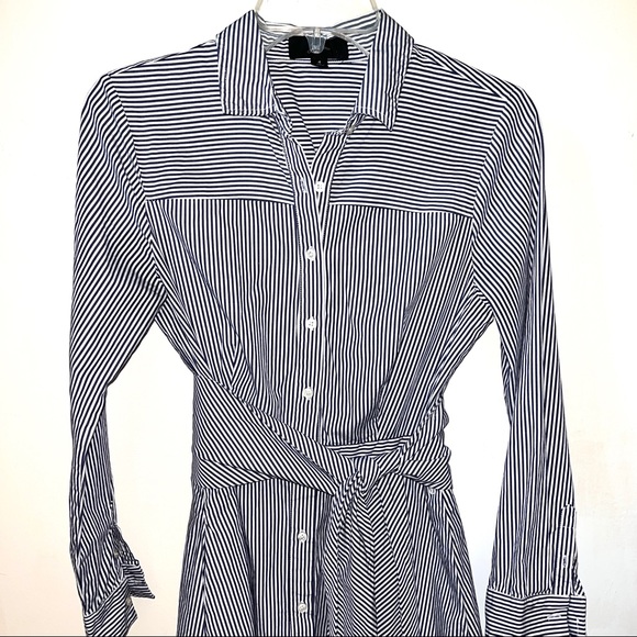 J. Crew Pinstripe Tie Waist Button Down Dress - Picture 3 of 6
